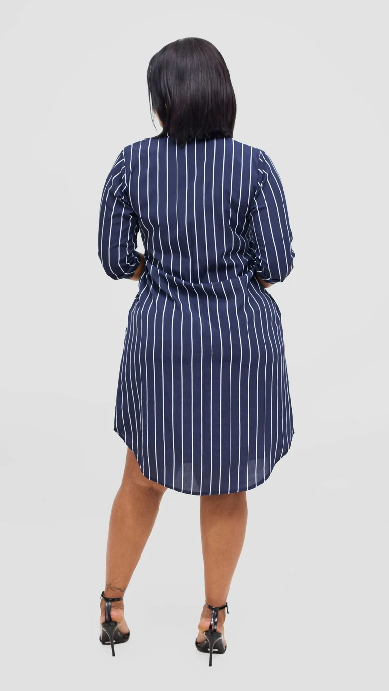 Salok Havilah Waini Shirt Dress - Navy Blue Stripes