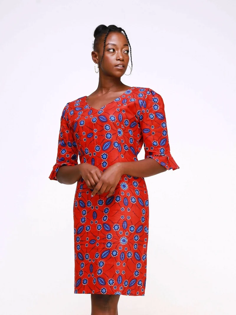 WSC Pambo Africa Inspired Uwa Loose Dress - Red