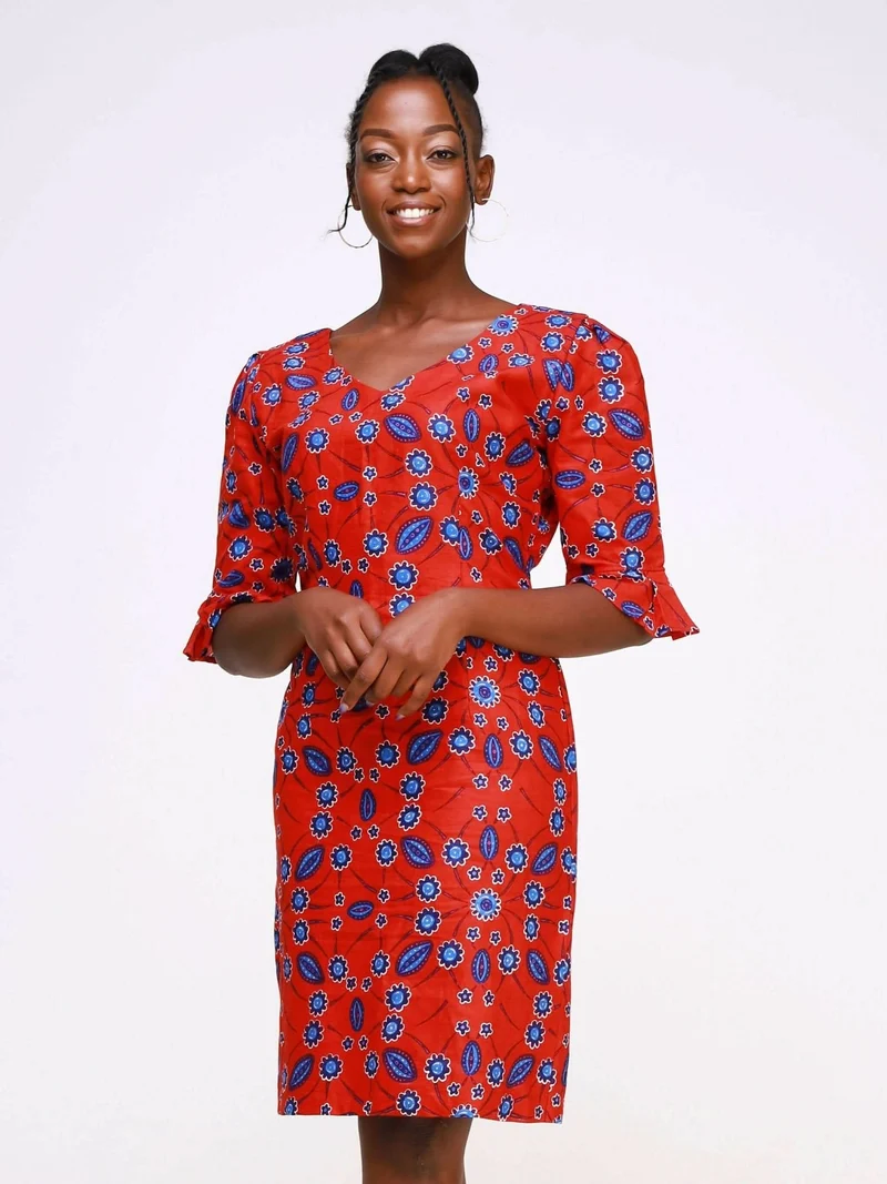 WSC Pambo Africa Inspired Uwa Loose Dress - Red