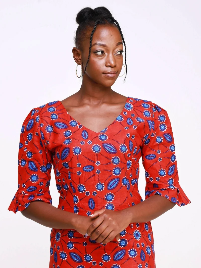 WSC Pambo Africa Inspired Uwa Loose Dress - Red