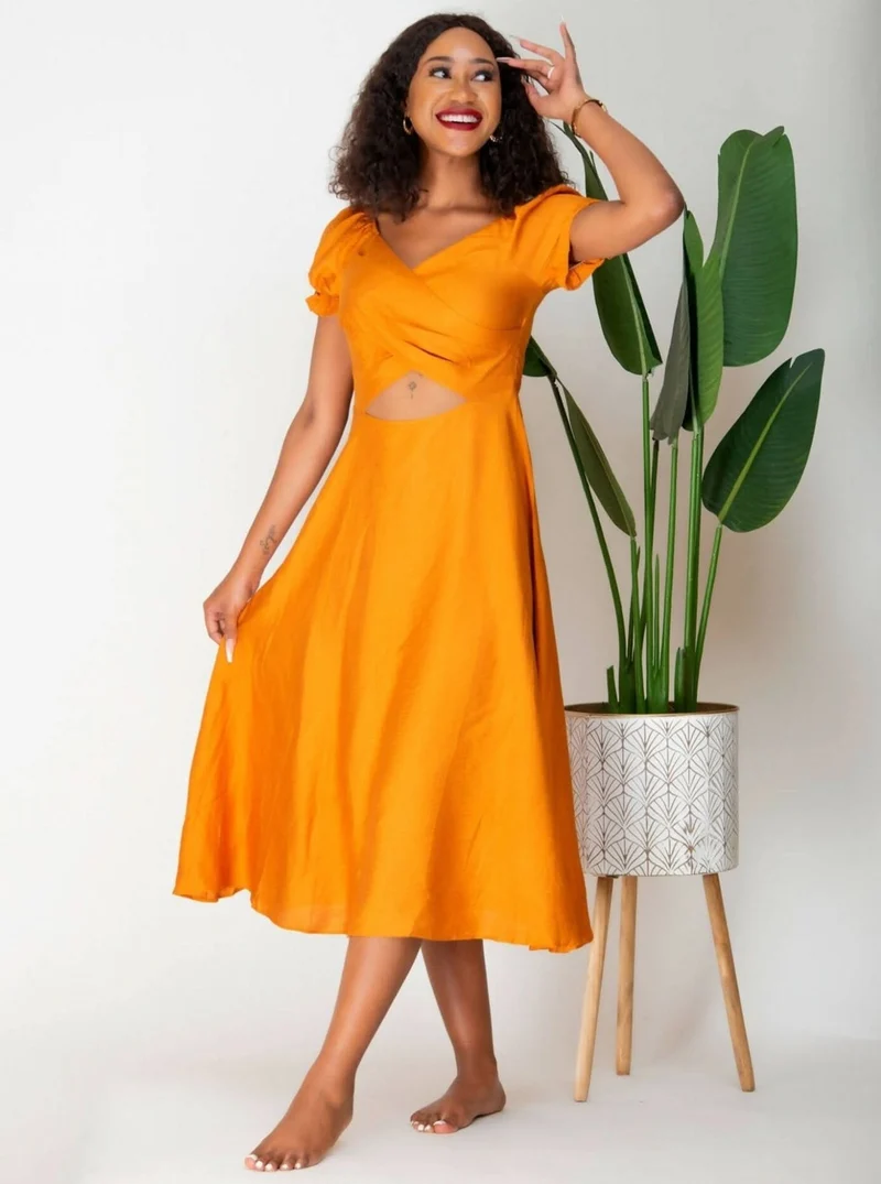 WSC Pambo Nalani Zaria Front Cut Midi Dress - Yellow