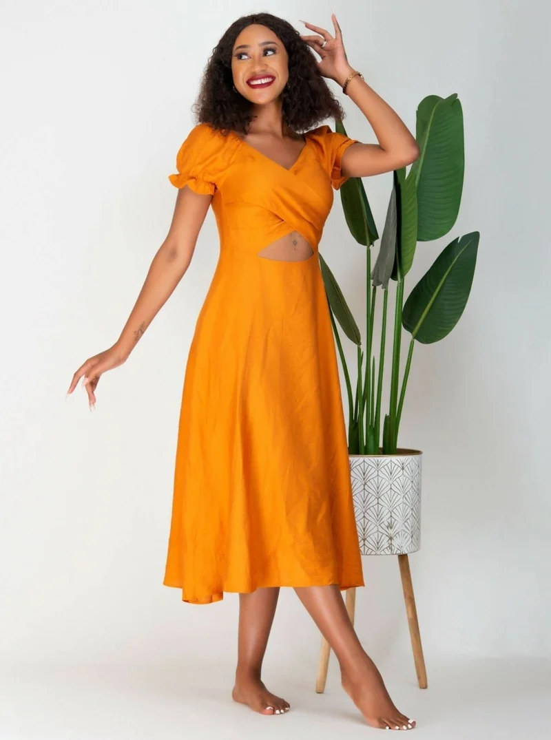 WSC Pambo Nalani Zaria Front Cut Midi Dress - Yellow