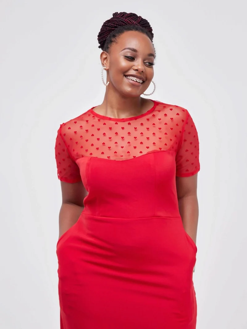 WSC Pambo Ladies & Linen Red Velvet Maxi Dress - Red