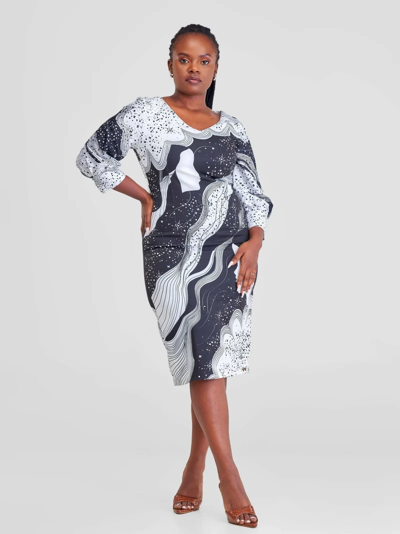 WSC Pambo Immaculate Chic Galaxy Print Dress - Black / White