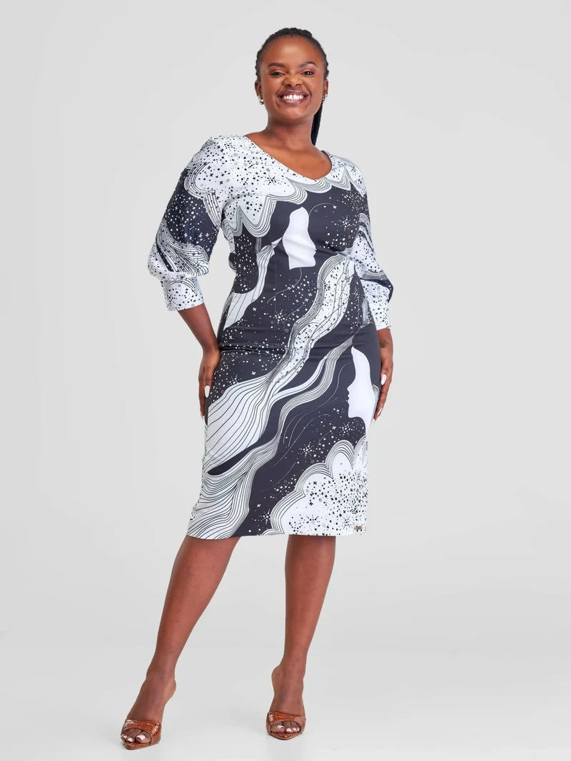 WSC Pambo Immaculate Chic Galaxy Print Dress - Black / White