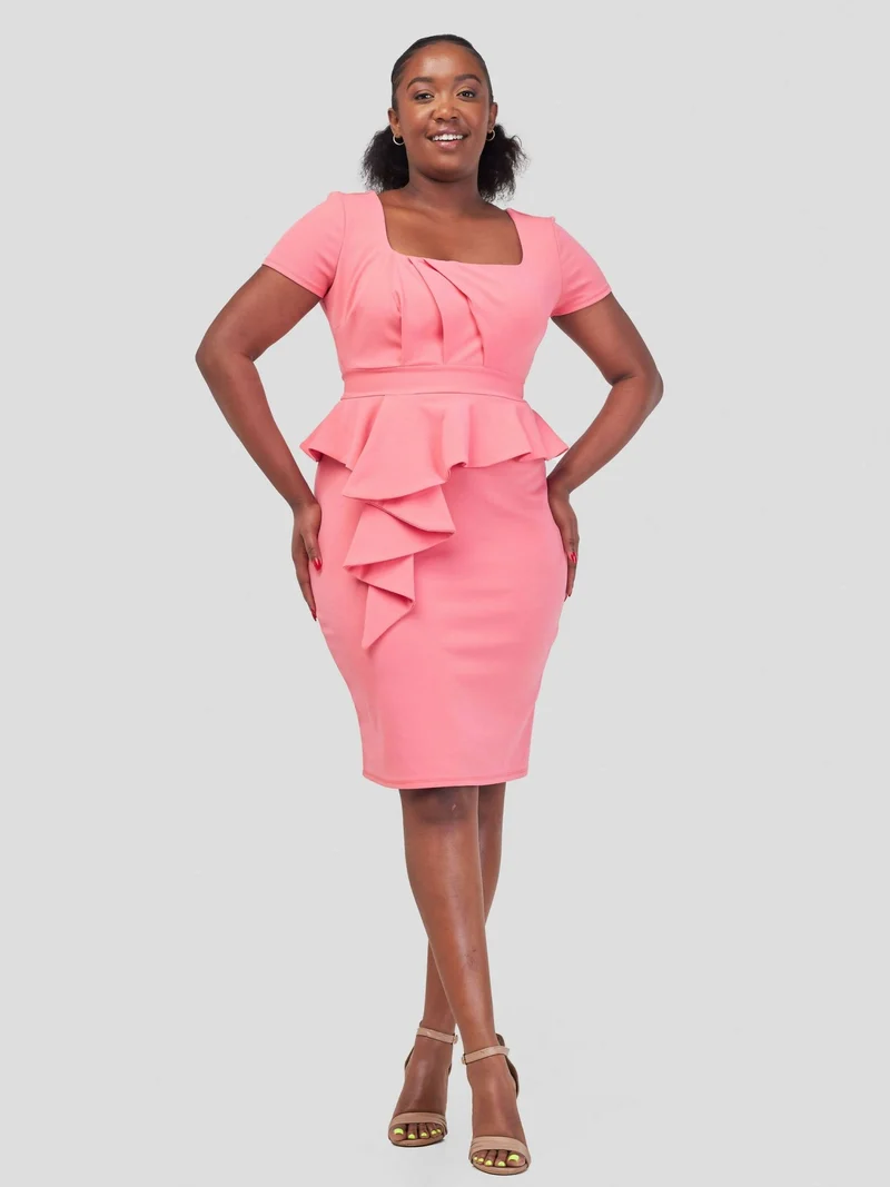 WSC Pambo Immaculate Chic Peplum Midi Dress - Pink