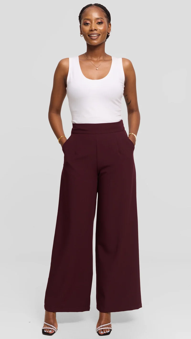 Vivo Wide Leg Pants in Crepe - Mulberry