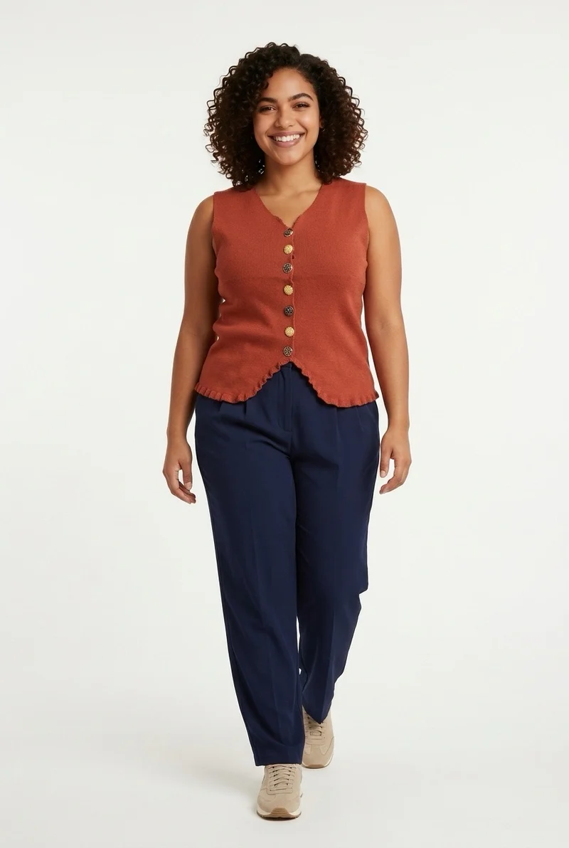 Stylish Sisters Tailored Button-Front Waistcoat Top - Brown