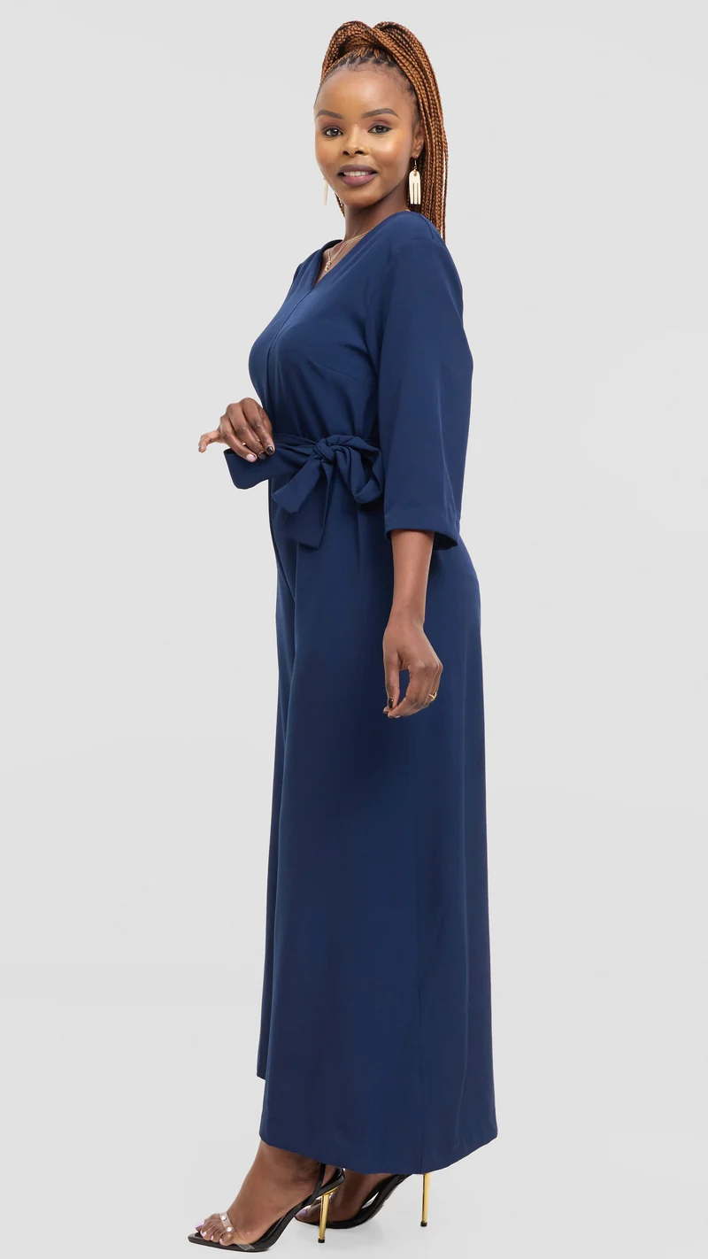 Vivo Diella V-Neck Jumpsuit in Crepe - Navy
