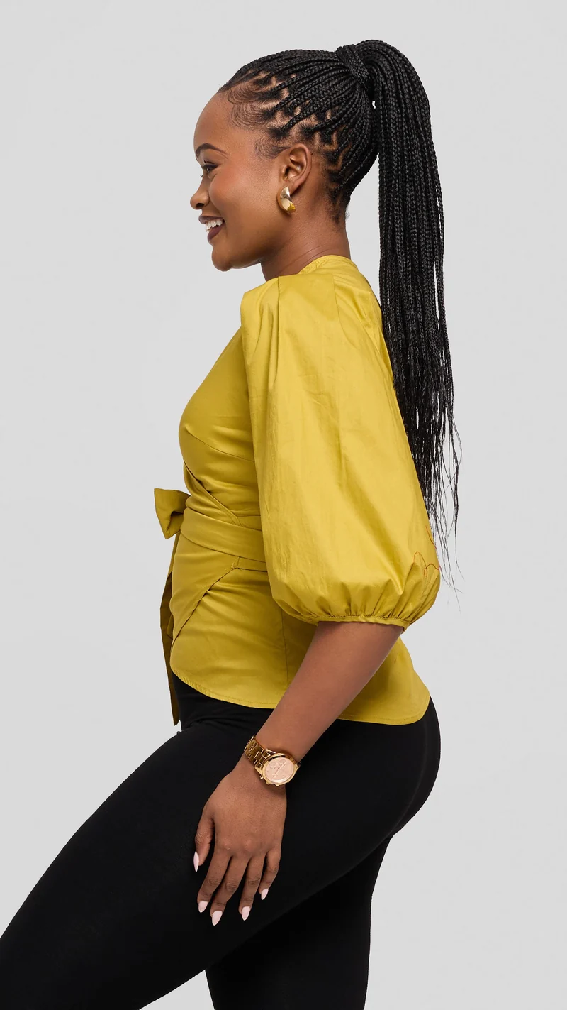 Safari Naledi Wrap Top in Cotton - Olive