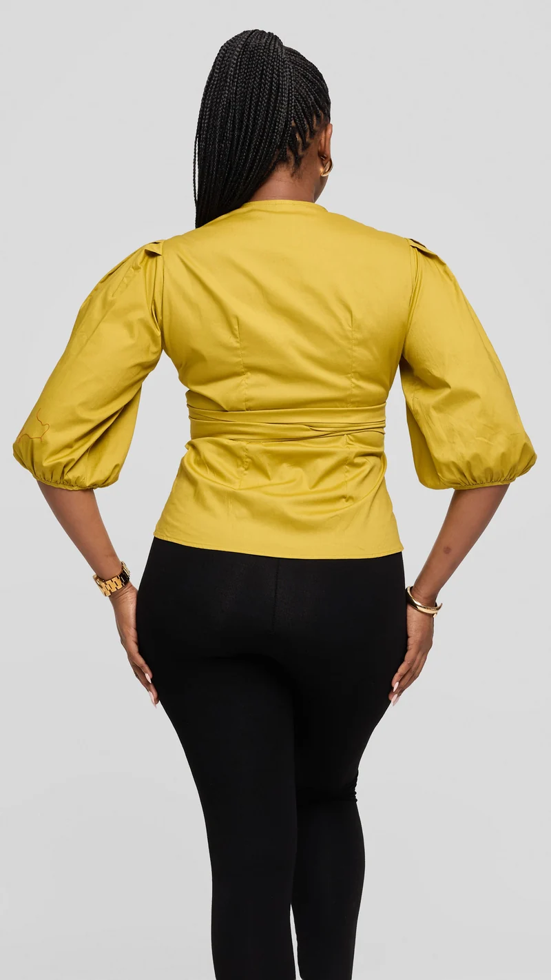 Safari Naledi Wrap Top in Cotton - Olive