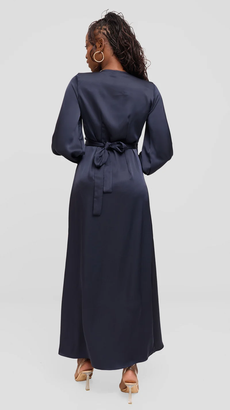 Vivo Maxi Wrap Dress in Satin - Dark Navy