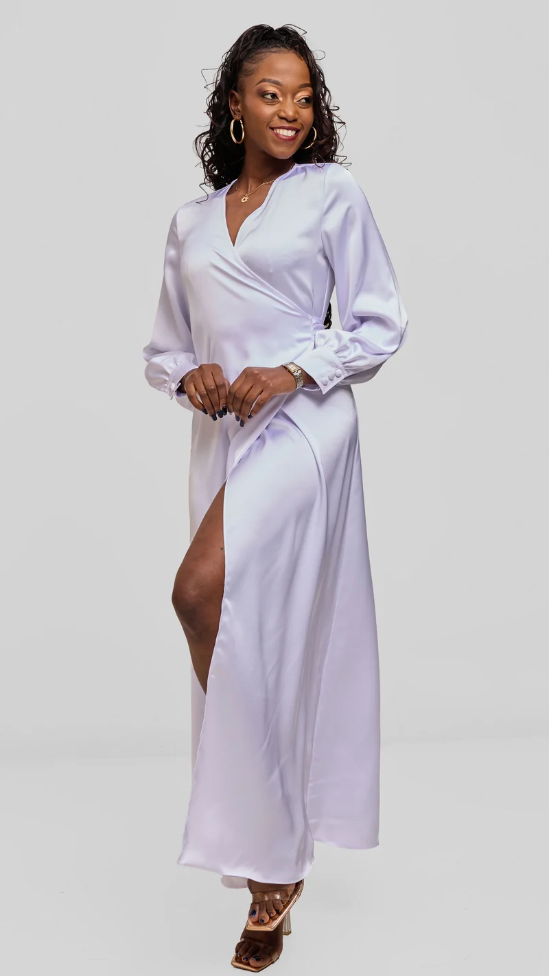 Vivo Maxi Wrap Dress in Satin - White