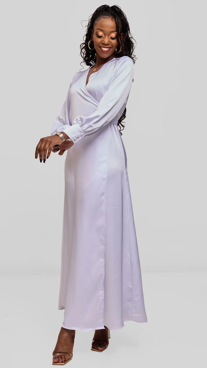 Vivo Maxi Wrap Dress in Satin - White