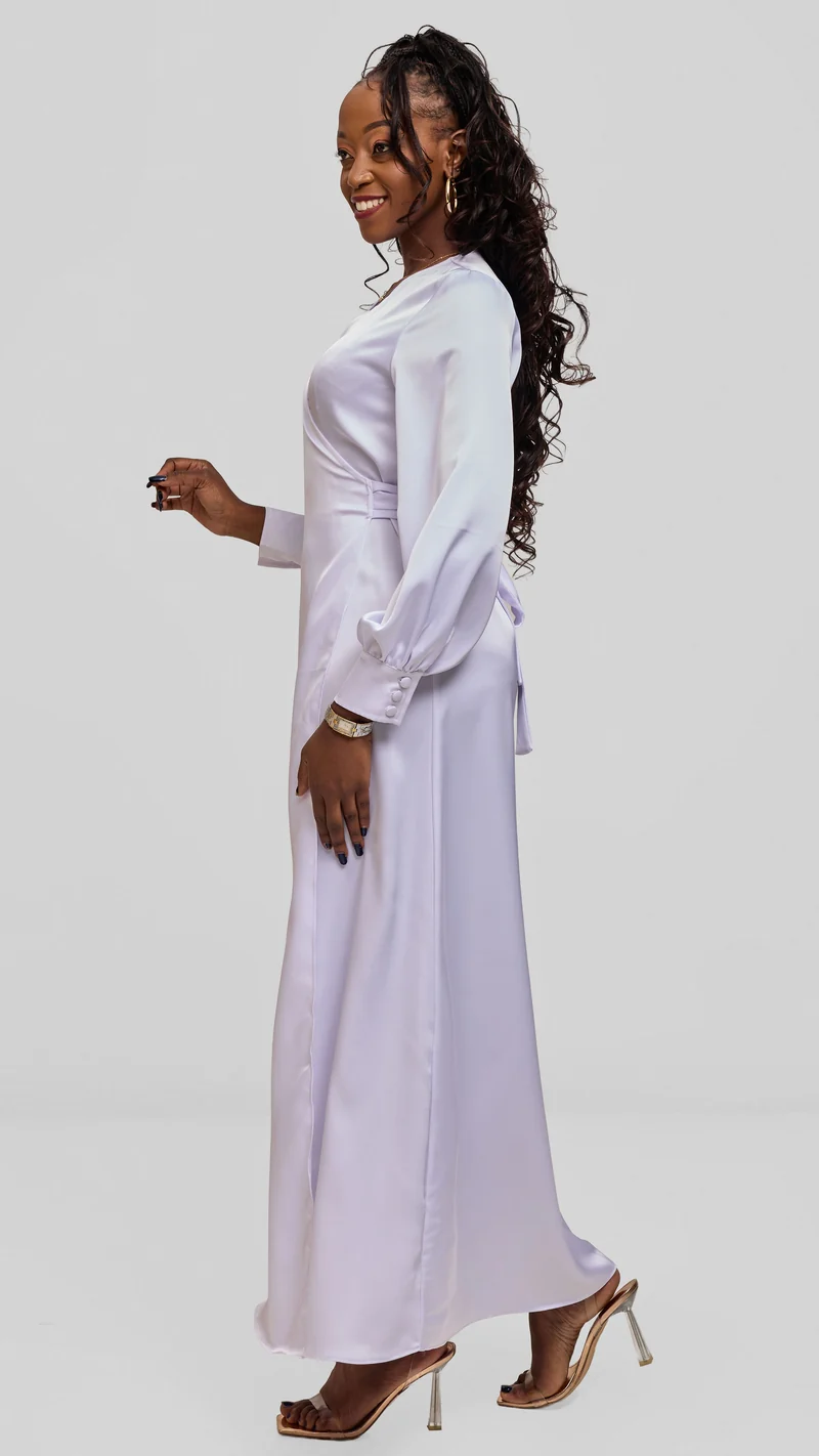 Vivo Maxi Wrap Dress in Satin - White
