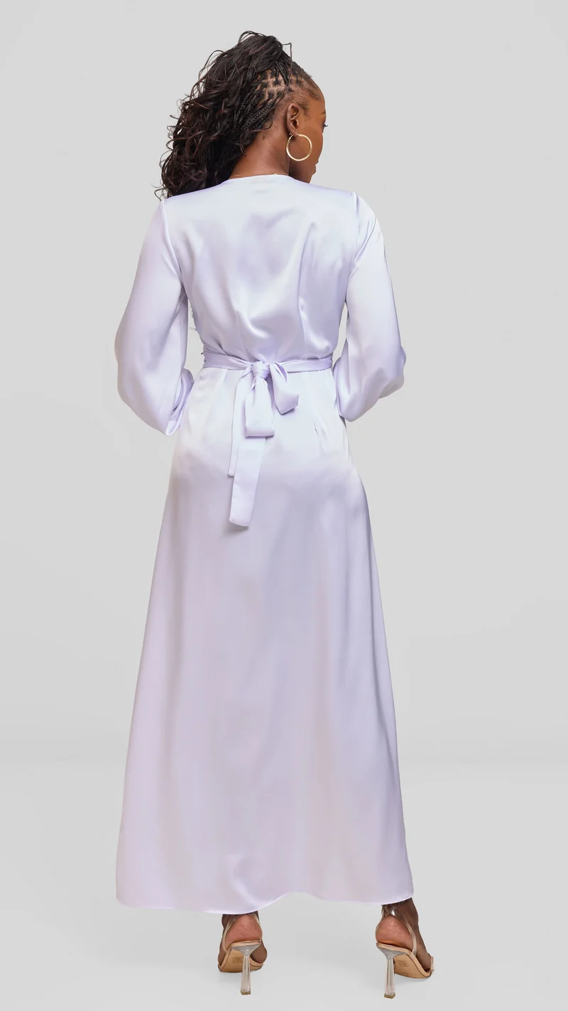 Vivo Maxi Wrap Dress in Satin - White