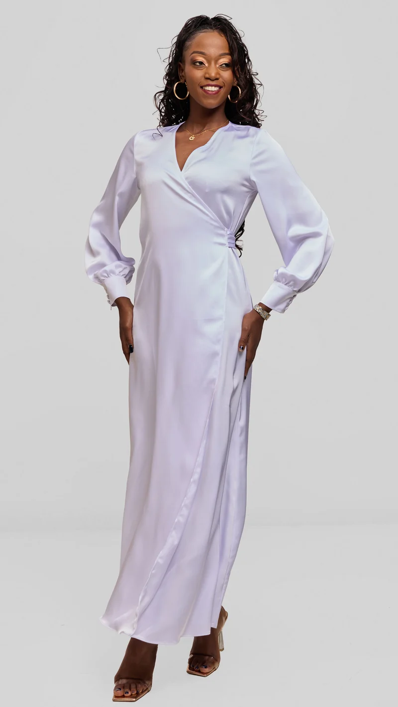 Vivo Maxi Wrap Dress in Satin - White