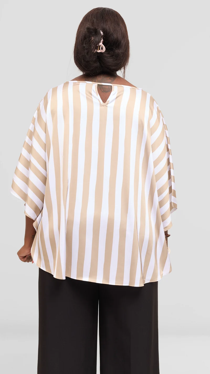 Vivo Keza Circular Loose Top in Satin - White / Taupe Mani Print