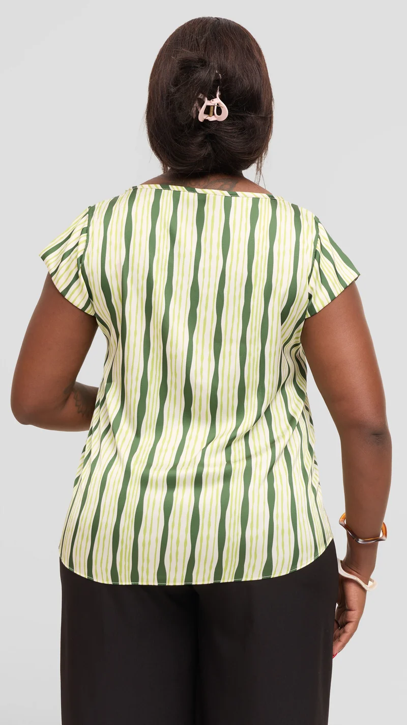 Vivo Basic Cap Sleeve Top in Satin - Cream / Olive Huwa Print