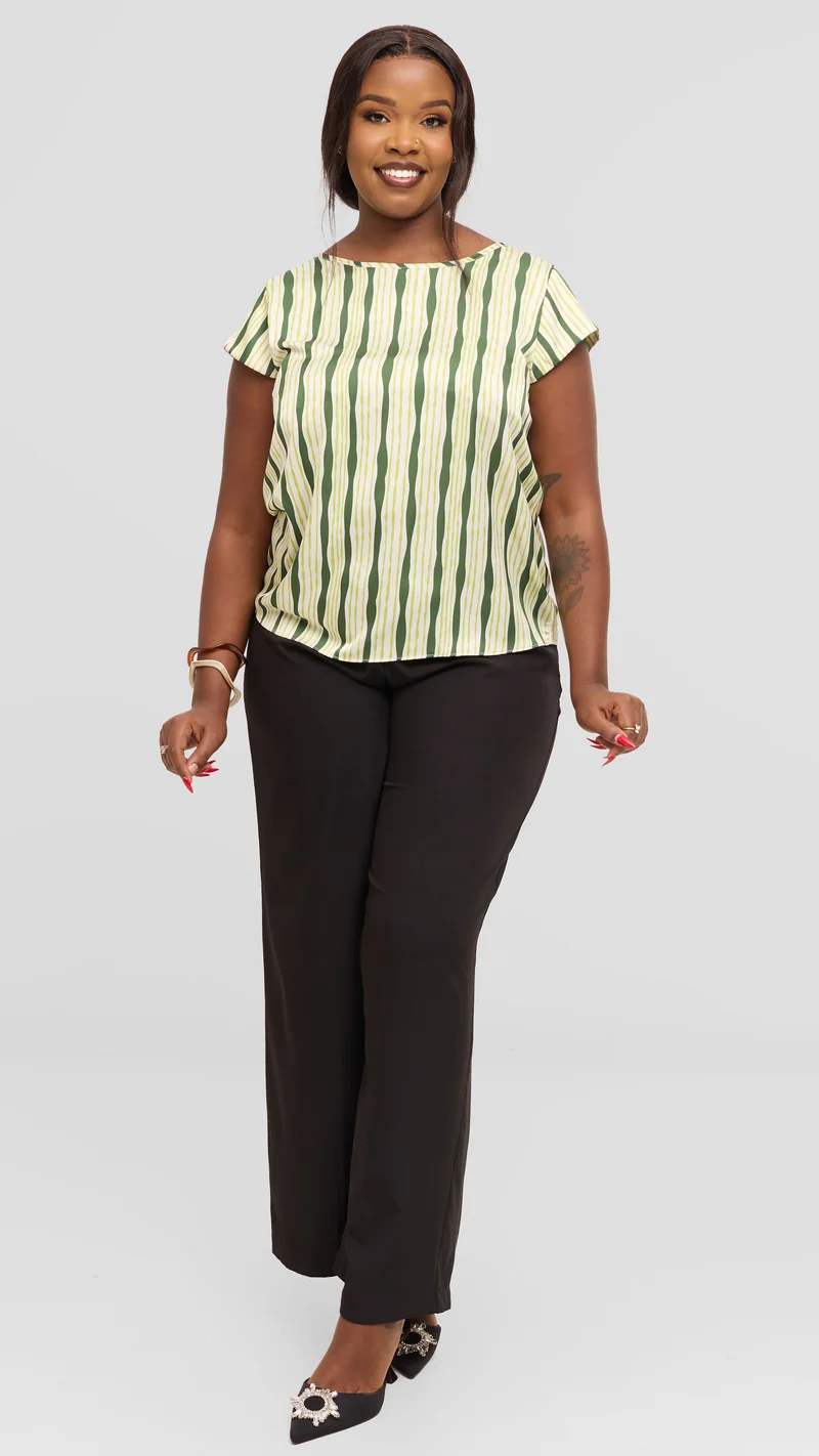 Vivo Basic Cap Sleeve Top in Satin - Cream / Olive Huwa Print