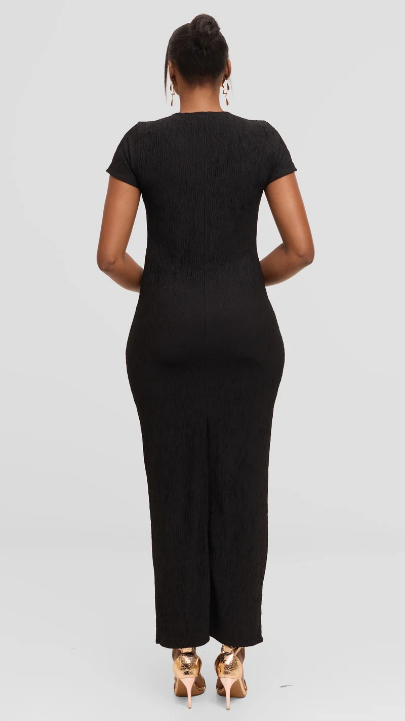 Vivo Kaisa Short Sleeve Maxi Bodycon In Polyester Stretch - Black