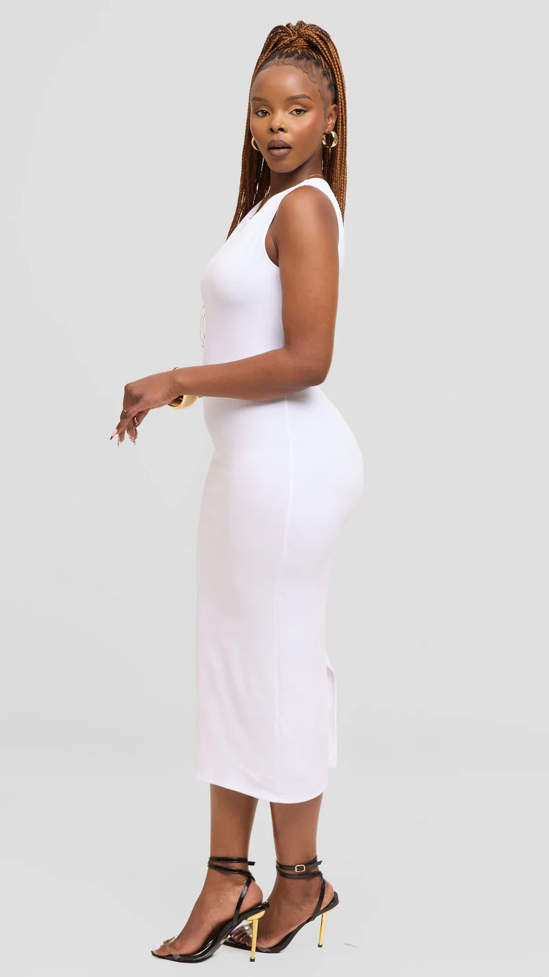 Vivo Midi Bodycon in Stretch Rib - White