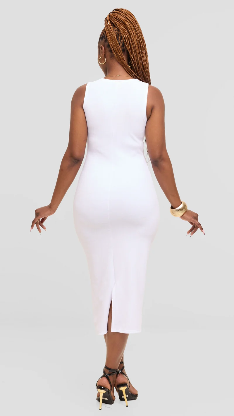 Vivo Midi Bodycon in Stretch Rib - White