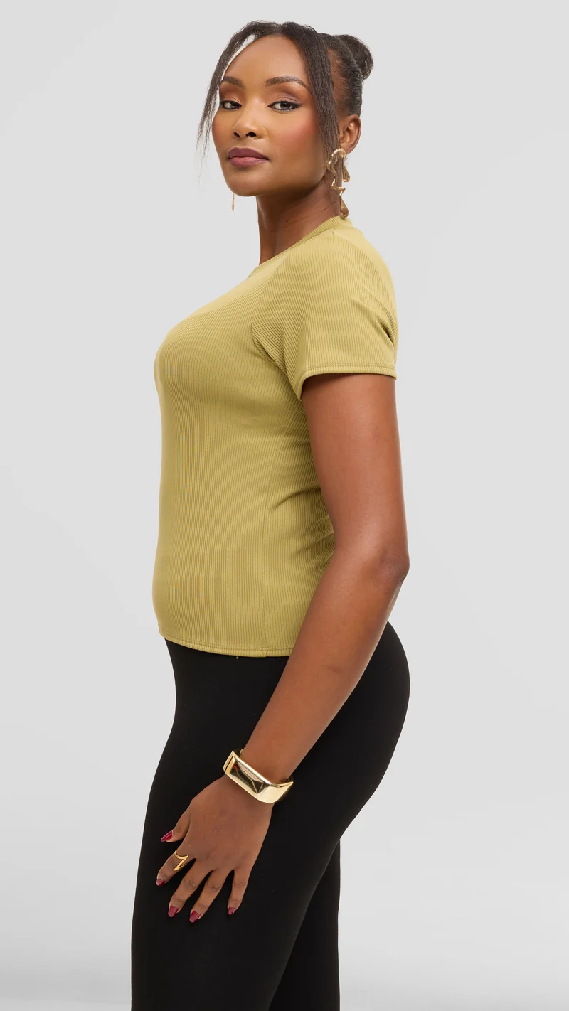 Vivo Studio Crew Neck Tee in Rib - Olive