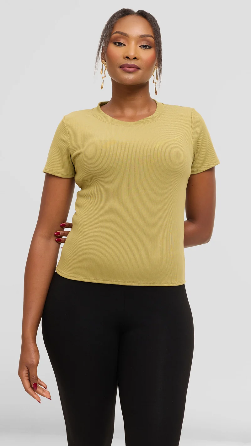 Vivo Studio Crew Neck Tee in Rib - Olive