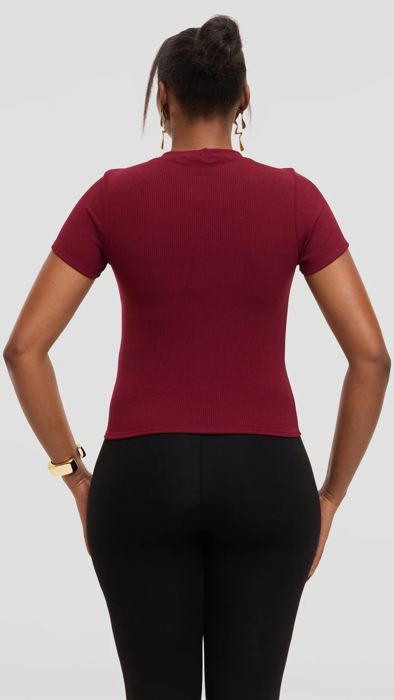 Vivo Studio Crew Neck Tee in Rib - Maroon