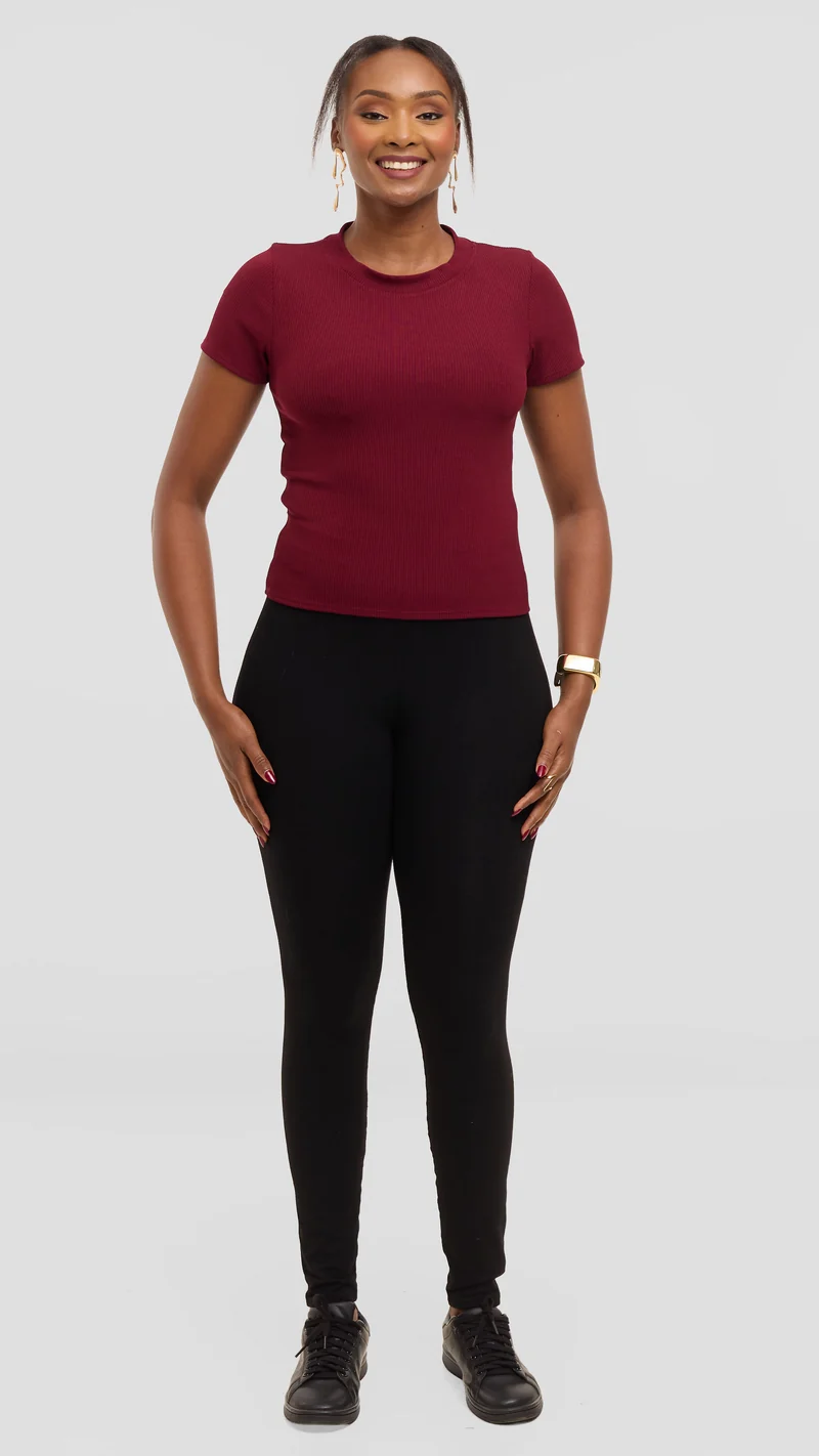 Vivo Studio Crew Neck Tee in Rib - Maroon