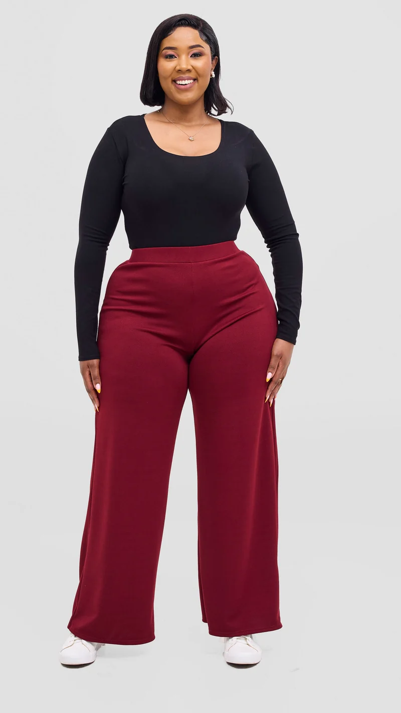 Vivo Selah Palazzo Pants in Stretch Rib Stretch Rib - Maroon