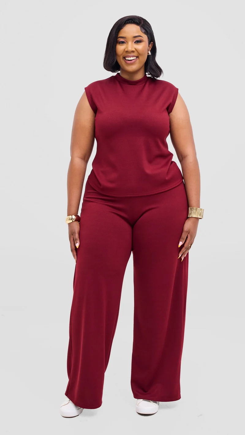 Vivo Selah Palazzo Pants in Stretch Rib Stretch Rib - Maroon