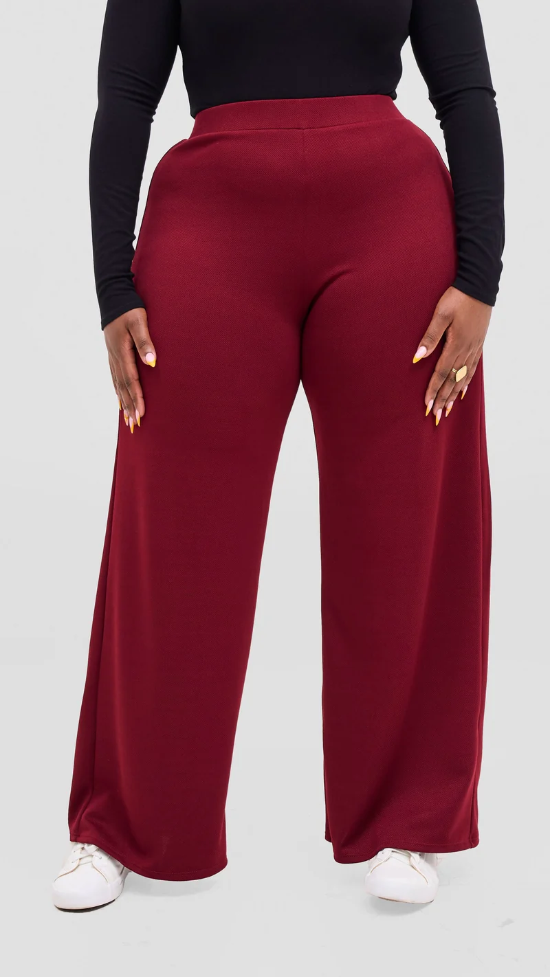 Vivo Selah Palazzo Pants in Stretch Rib Stretch Rib - Maroon