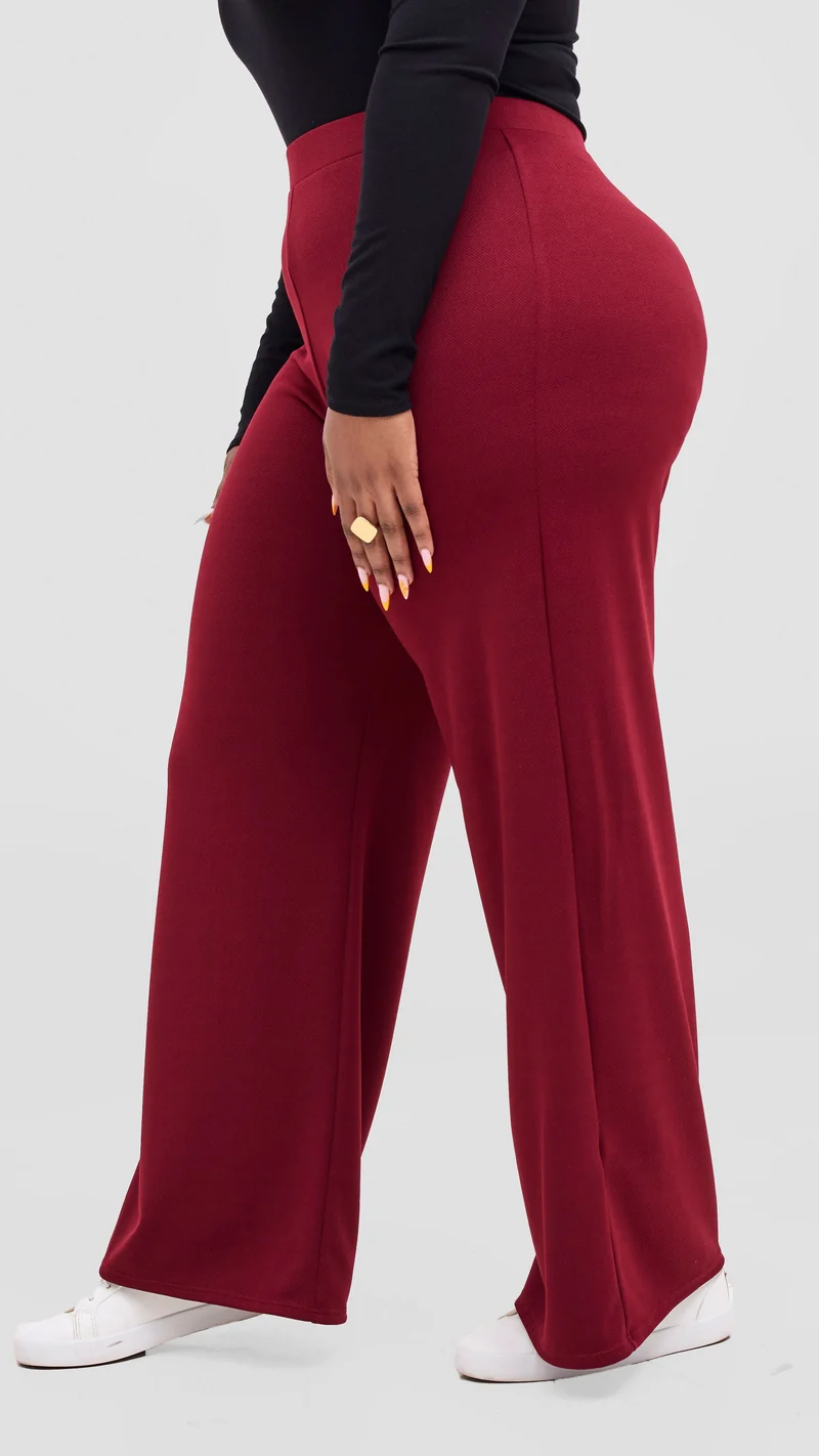 Vivo Selah Palazzo Pants in Stretch Rib Stretch Rib - Maroon