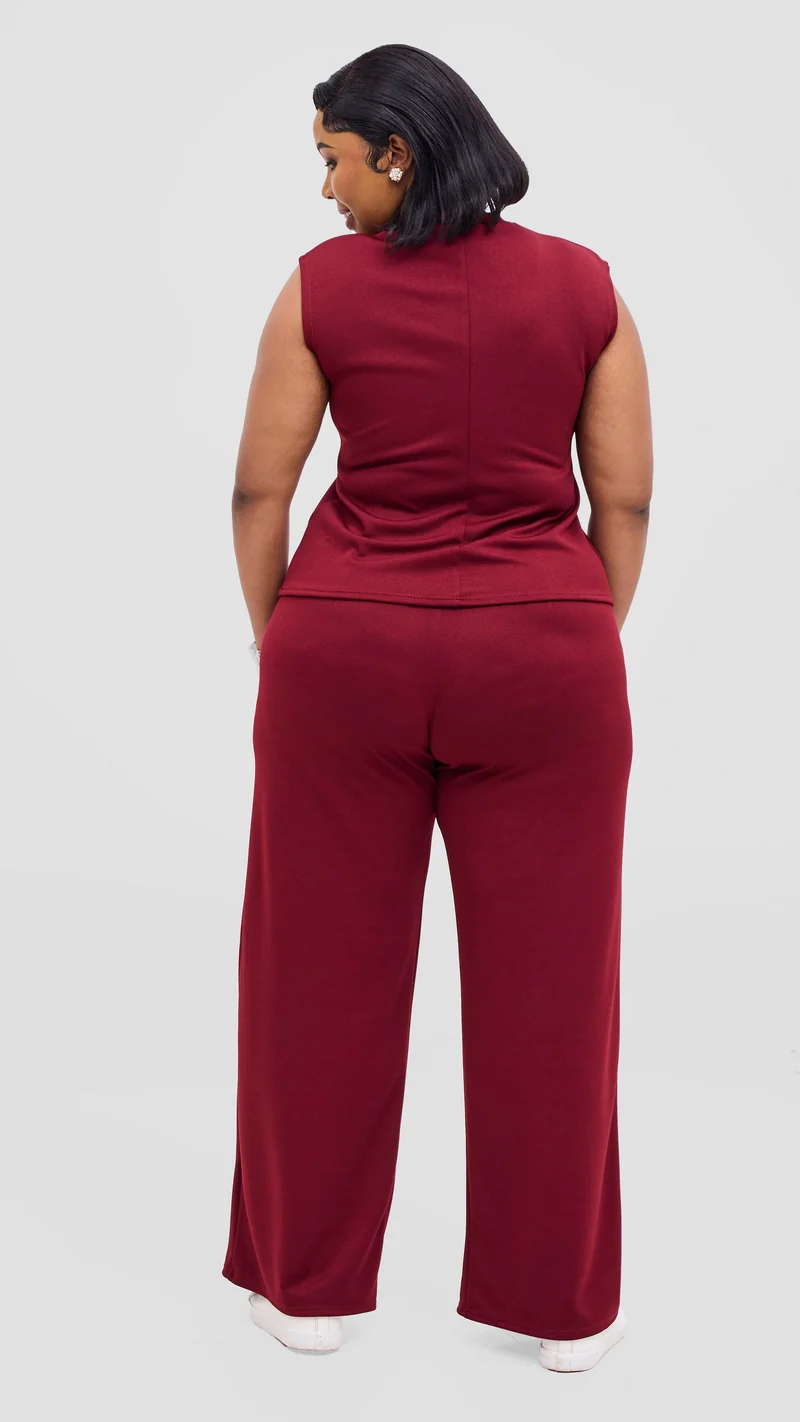 Vivo Selah Palazzo Pants in Stretch Rib Stretch Rib - Maroon