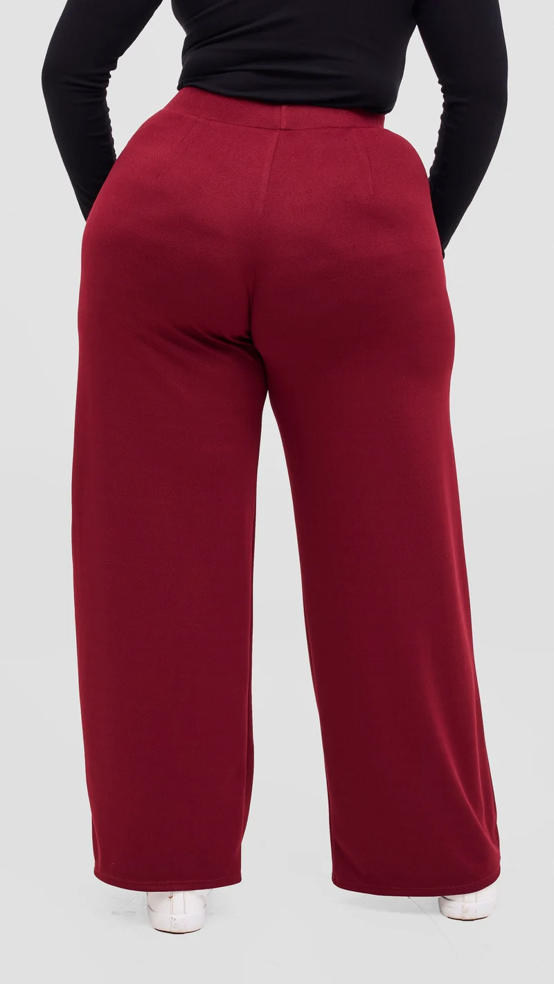 Vivo Selah Palazzo Pants in Stretch Rib Stretch Rib - Maroon