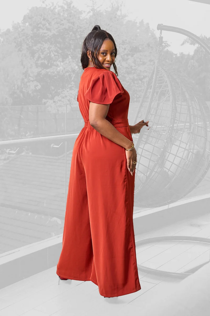 Ela Wide-Leg Jumpsuit - Rust Brown