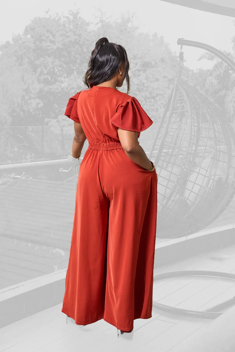 Ela Wide-Leg Jumpsuit - Rust Brown