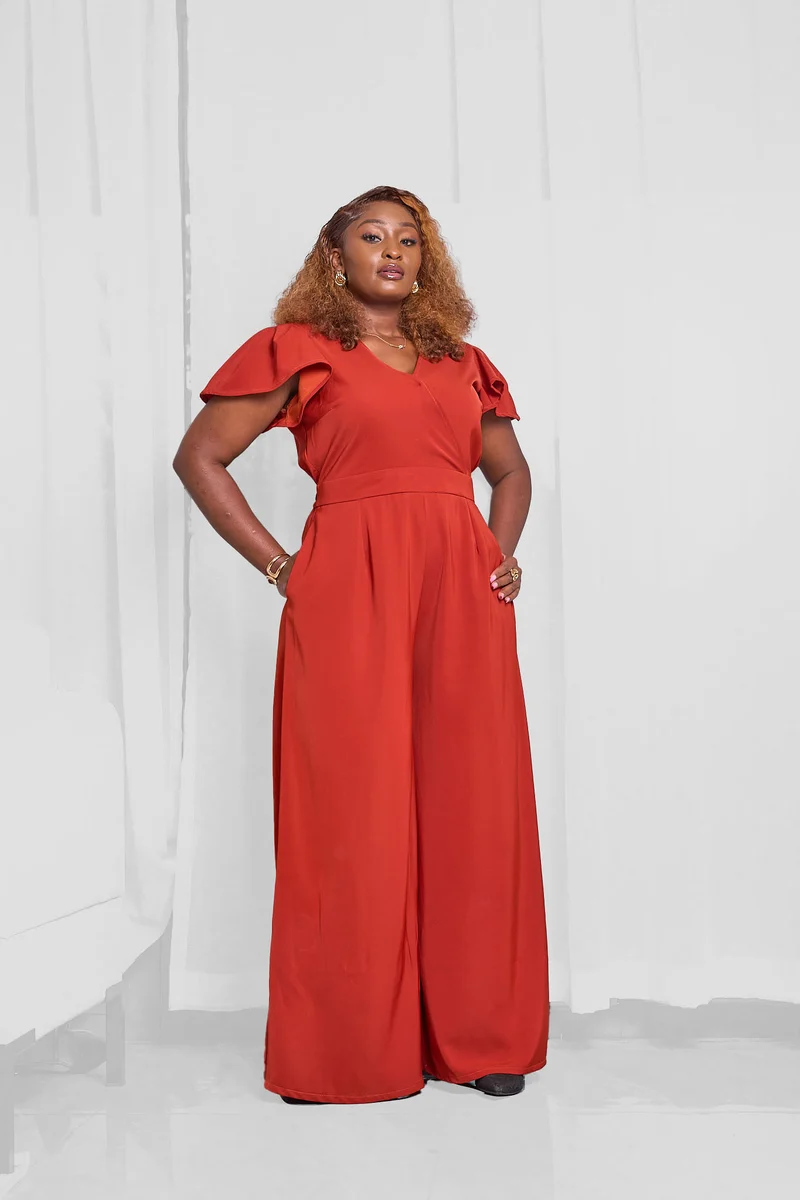Ela Wide-Leg Jumpsuit - Rust Brown