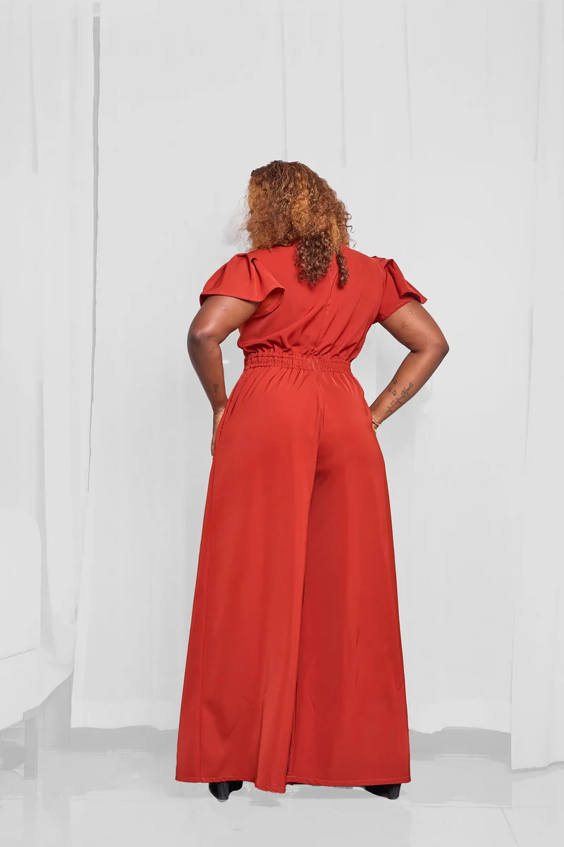 Ela Wide-Leg Jumpsuit - Rust Brown