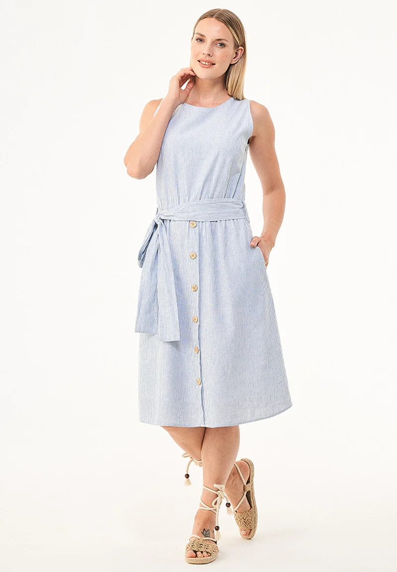 Gestreiftes Kleid aus Bio-Baumwolle und Leinen