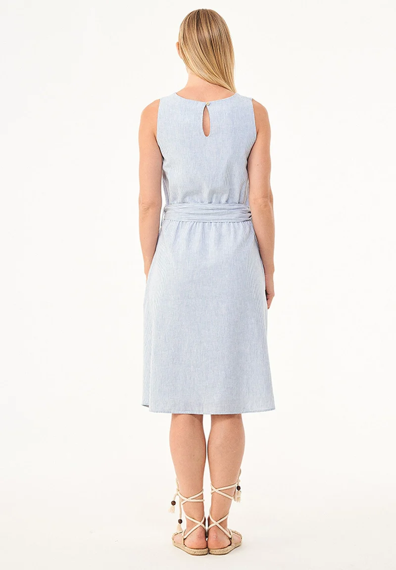 Gestreiftes Kleid aus Bio-Baumwolle und Leinen
