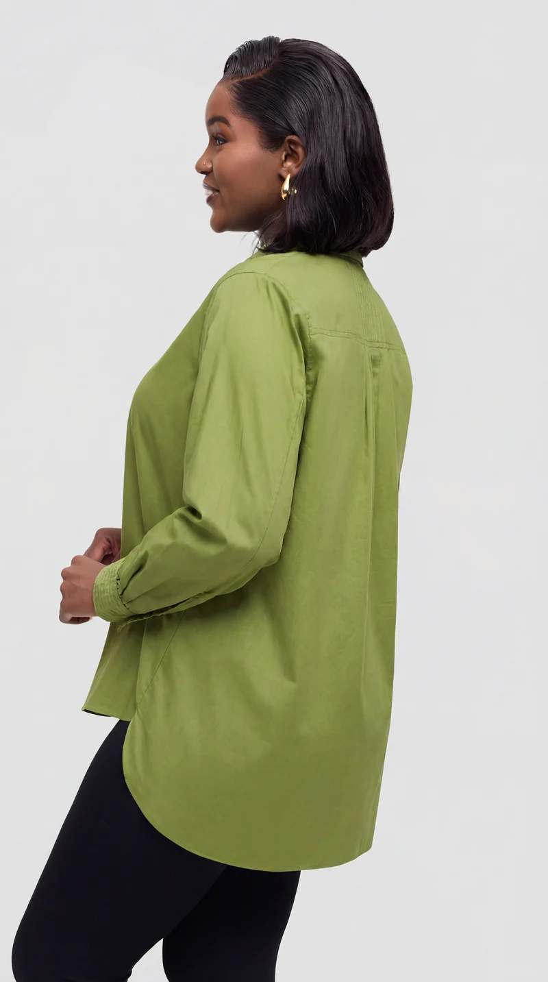 Safari by Vivo Pintuck Shirt in Cotton - Olive