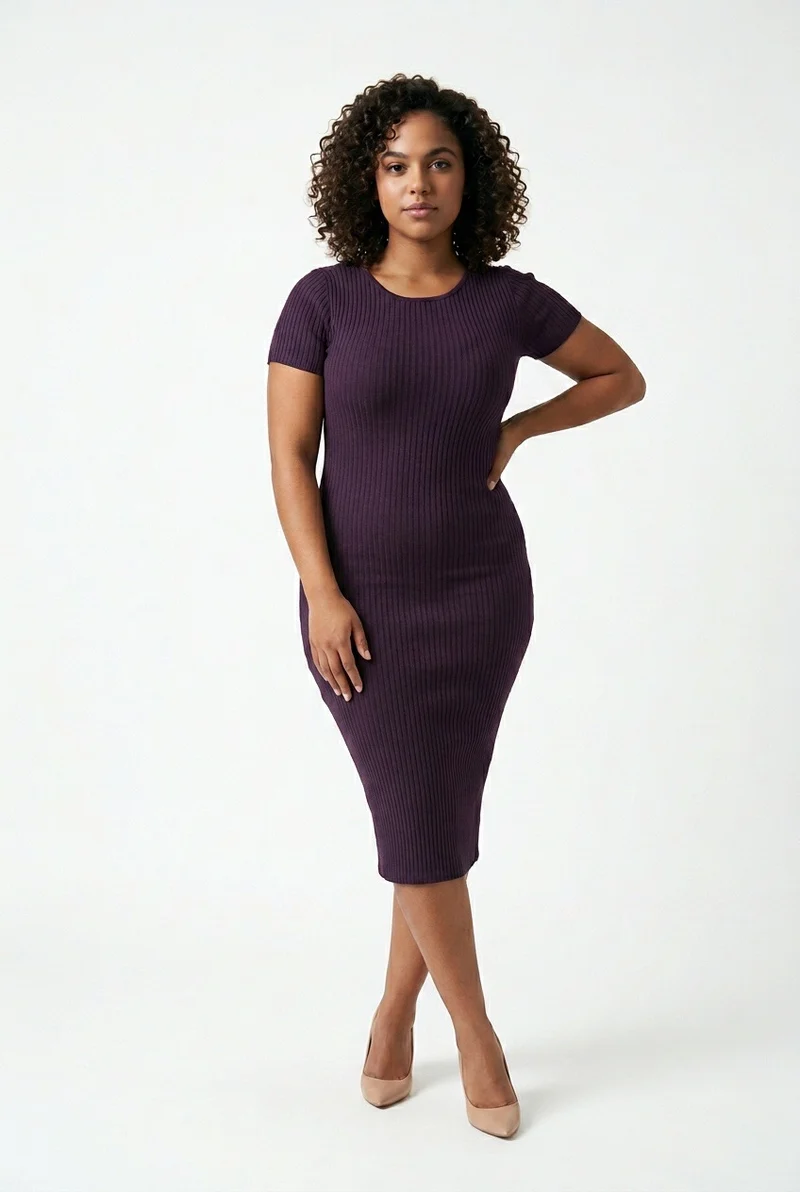 Stylish Sisters Short Sleeve Ribbed Knit Bodycon Midi Dress - Maroon