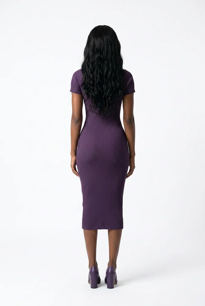 Stylish Sisters Short Sleeve Ribbed Knit Bodycon Midi Dress - Maroon