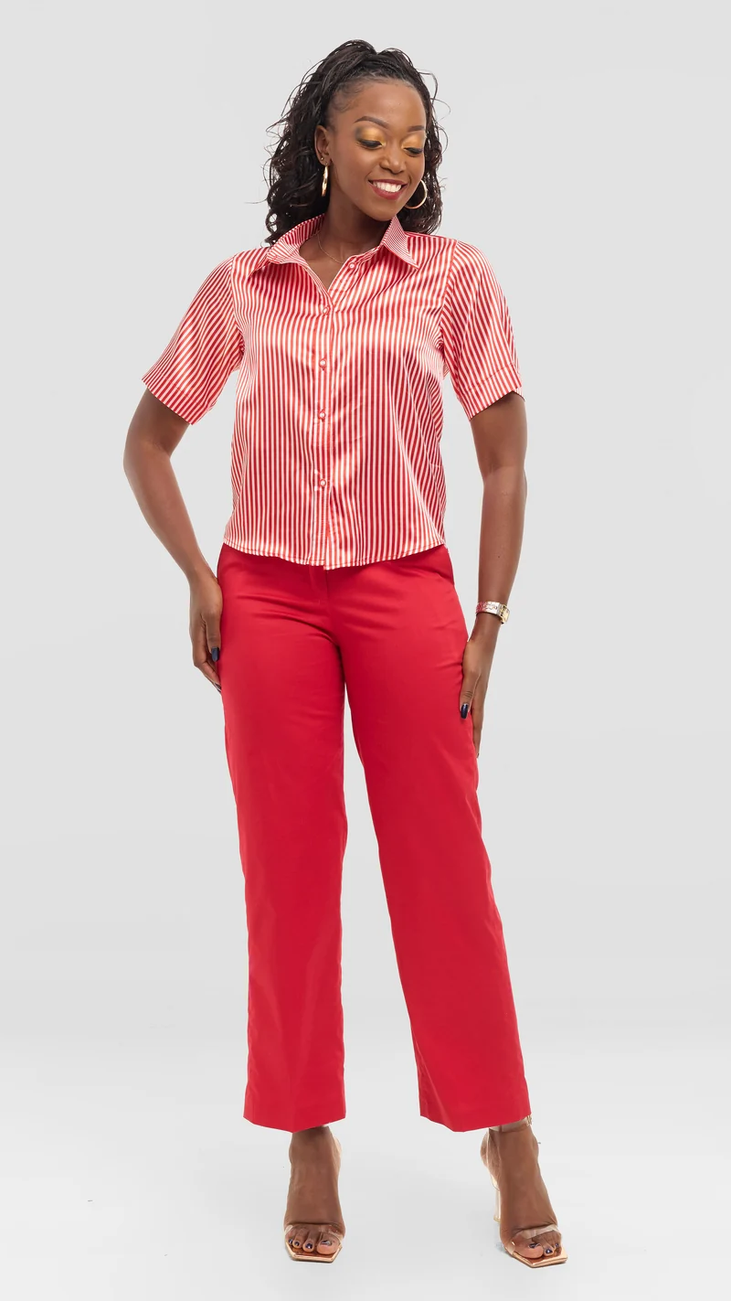 The Scarlet Stripe Tailored Trouser Set - Red / White