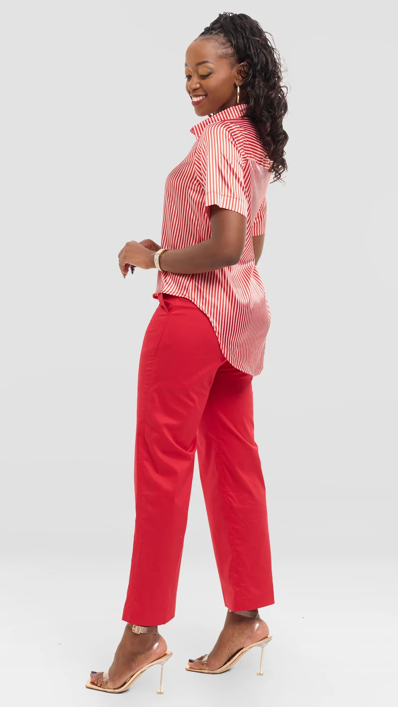 The Scarlet Stripe Tailored Trouser Set - Red / White