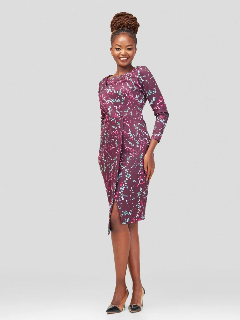 WSC Pambo Immaculate Chic Draped Wrap Dress - Maroon Floral