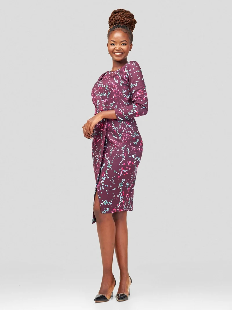 WSC Pambo Immaculate Chic Draped Wrap Dress - Maroon Floral
